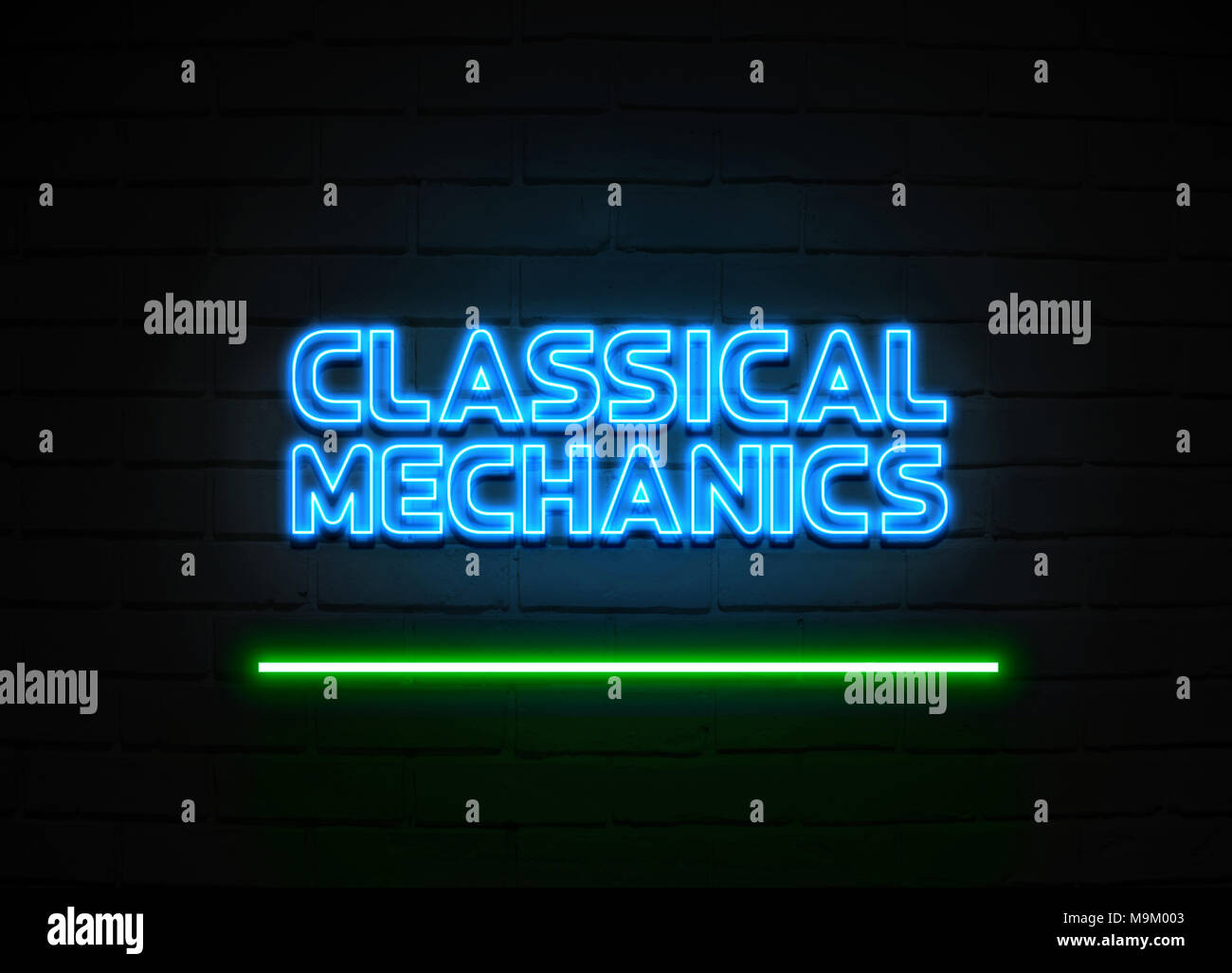 Classical Mechanics neon sign - Glowing Neon Sign on brickwall wall - 3D  rendered royalty free stock illustration Stock Photo - Alamy
