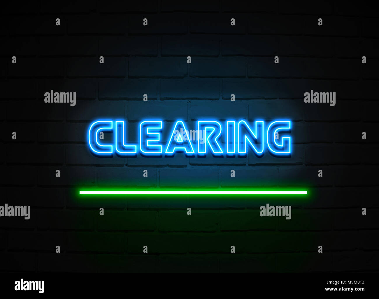 Clearing neon sign Glowing Neon Sign on brickwall wall 3D rendered