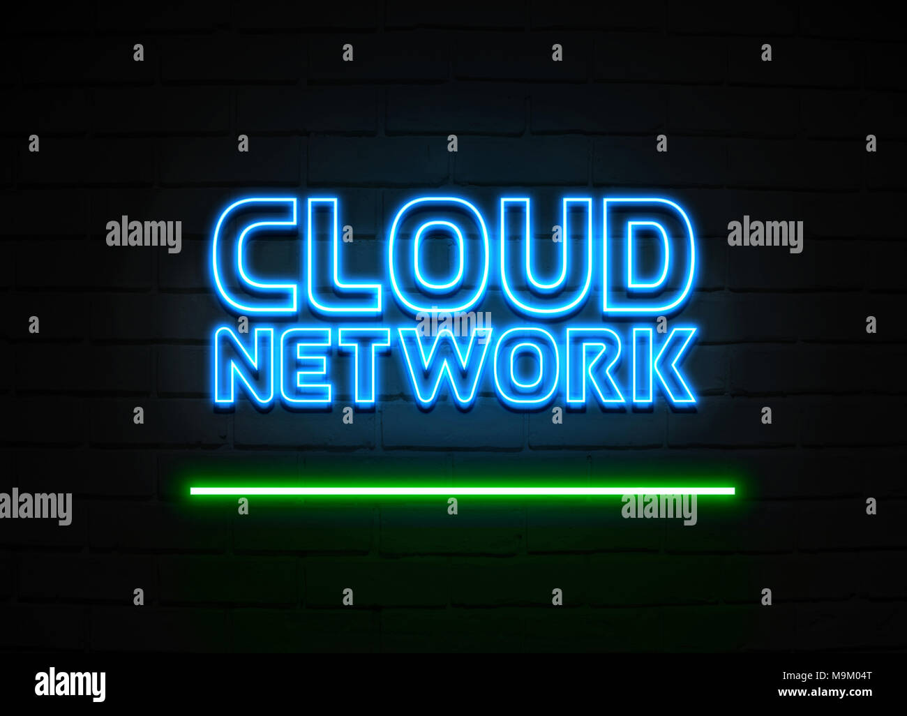 Neon Network Sign Cloud Network neon sign - Glowing Neon Sign on brickwall wall - 3D ...
