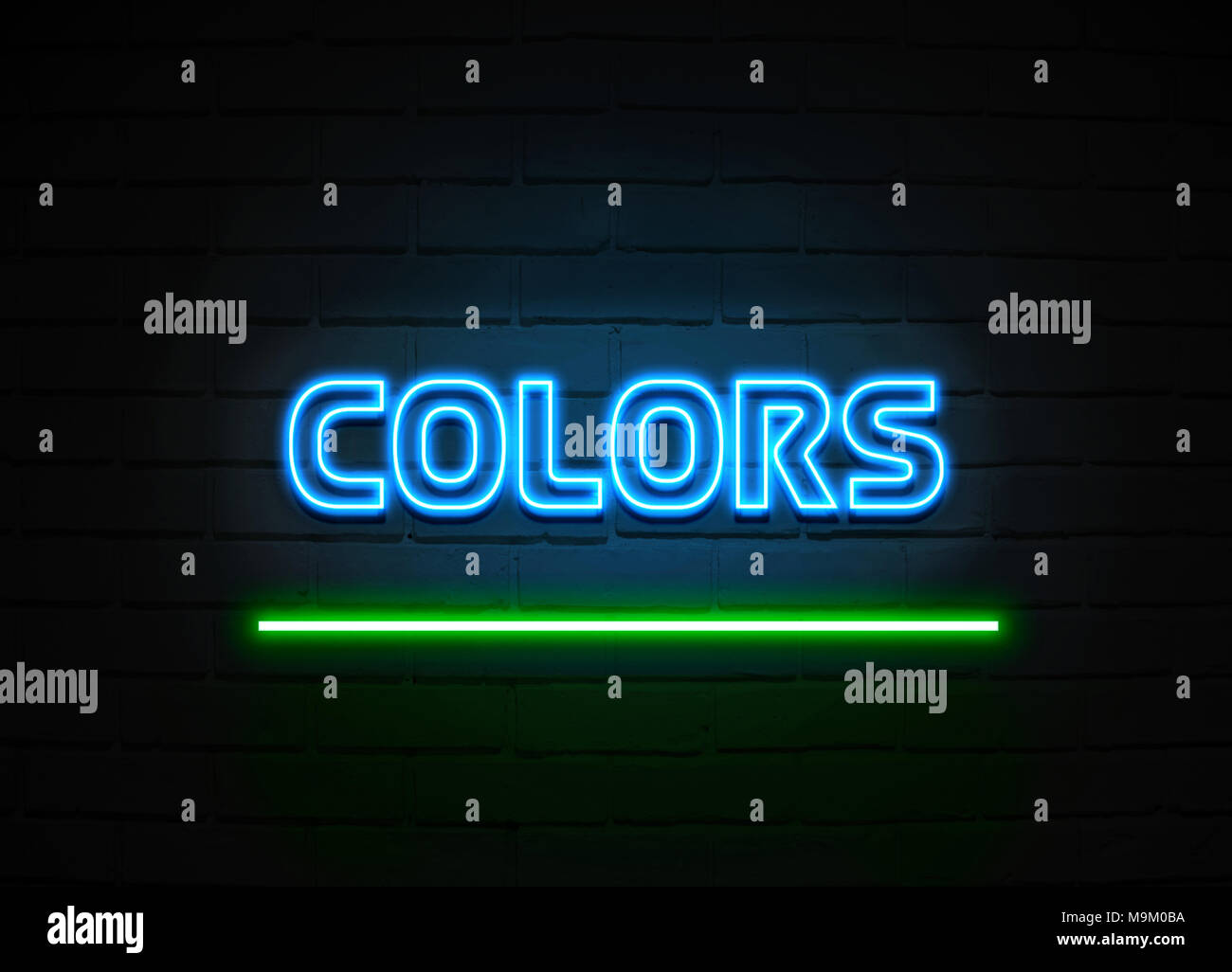Colors neon sign Glowing Neon Sign on brickwall wall 3D rendered