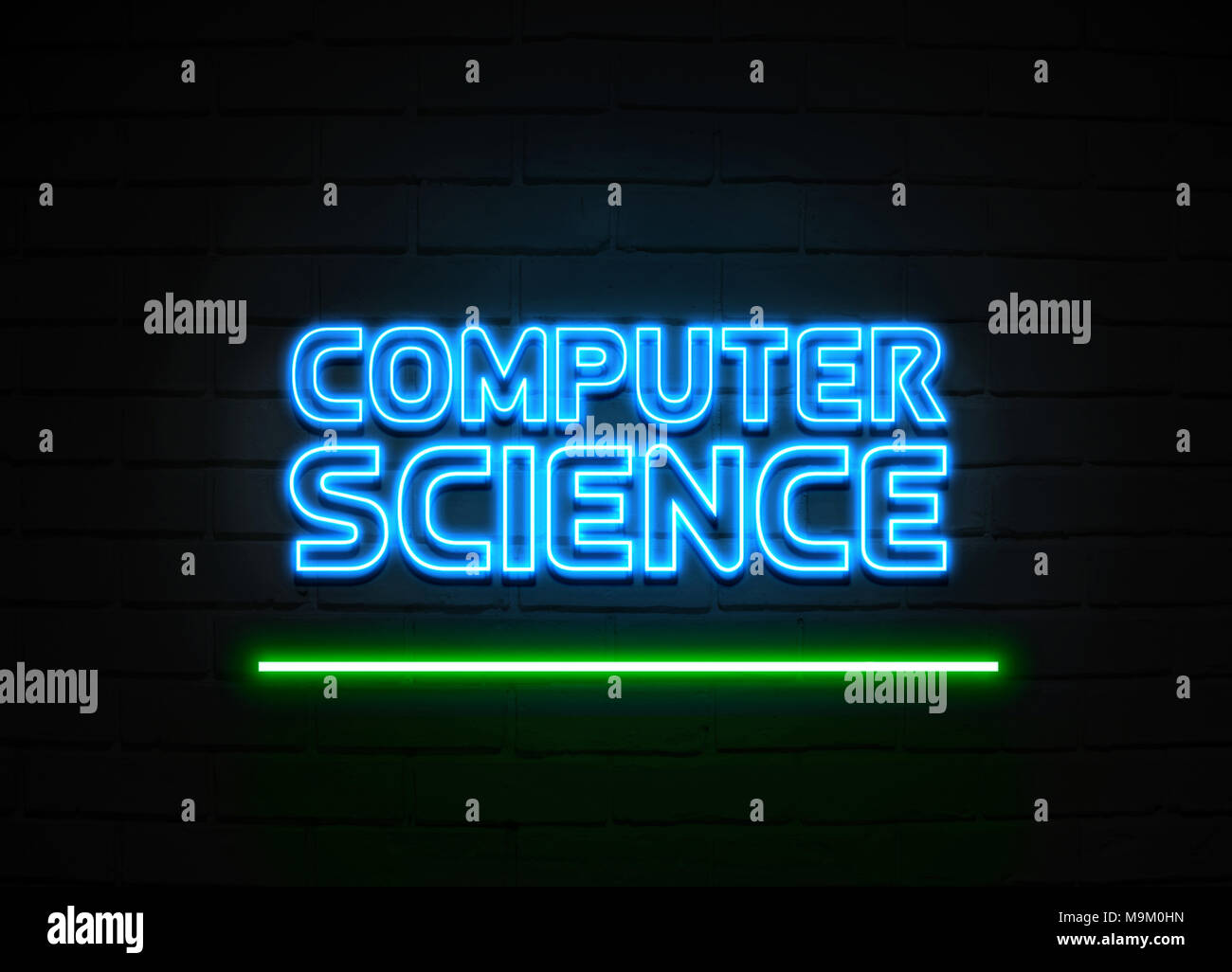 Computer Science neon sign - Glowing Neon Sign on brickwall wall - 3D rendered royalty free stock illustration. Stock Photo