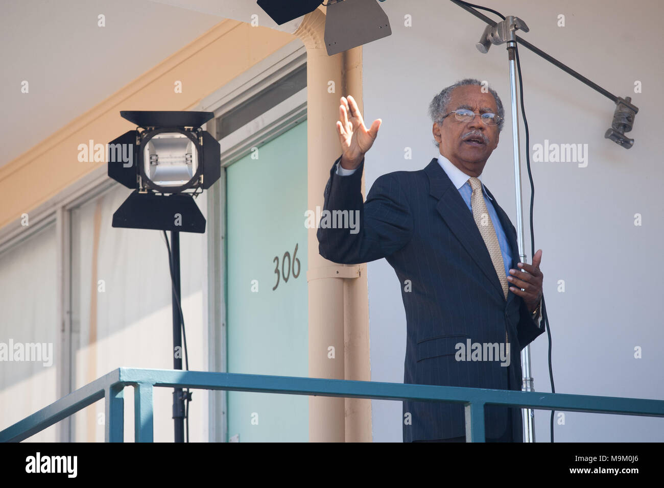 Reverend Samuel “Billy” Kyles, who was behind Rev. Martin Luther King Jr. when he was shot and killed, visits the National Civil Rights Museum. Stock Photo