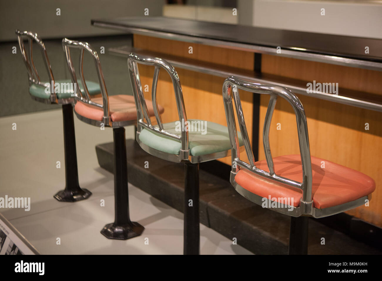 Woolworth's lunch counter from Greensboro, North Carolina, site of a 1960 civil rights sit-in at the Smithsonian Museum in Washington, DC. Stock Photo