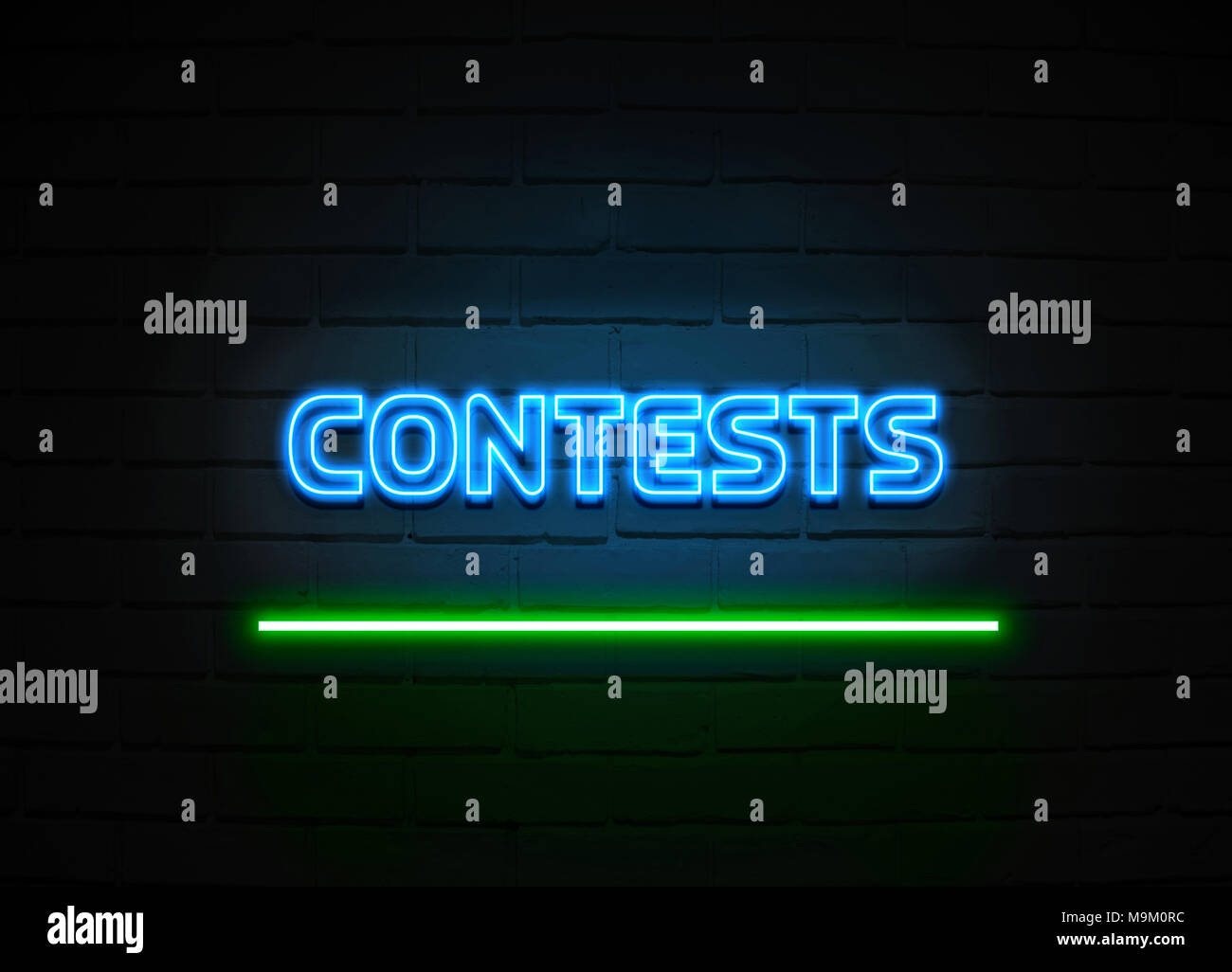 Contests neon sign - Glowing Neon Sign on brickwall wall - 3D rendered royalty free stock illustration. Stock Photo