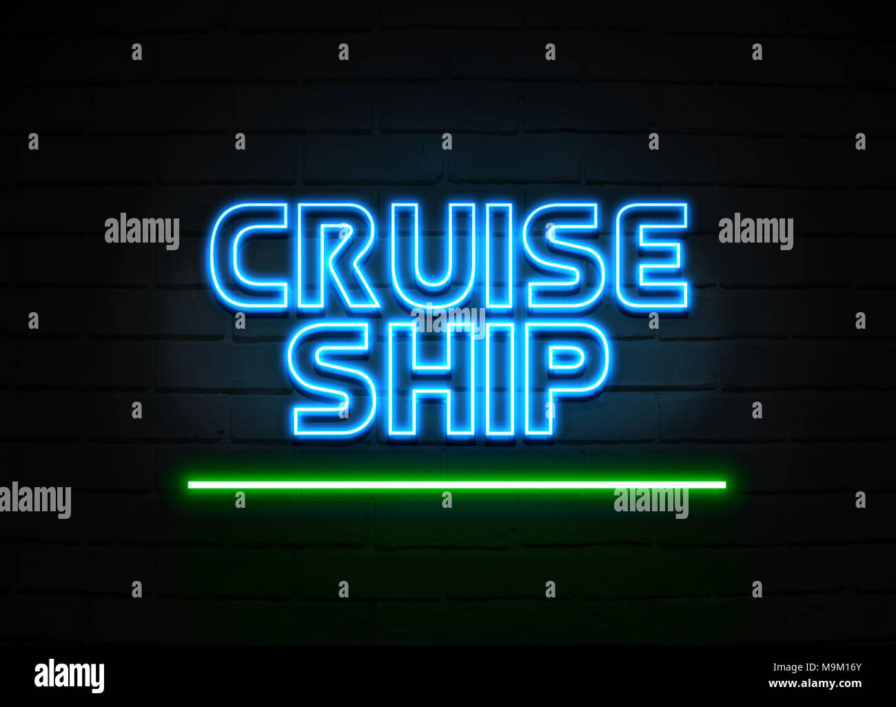 Cruise Ship neon sign Glowing Neon Sign on brickwall wall 3D