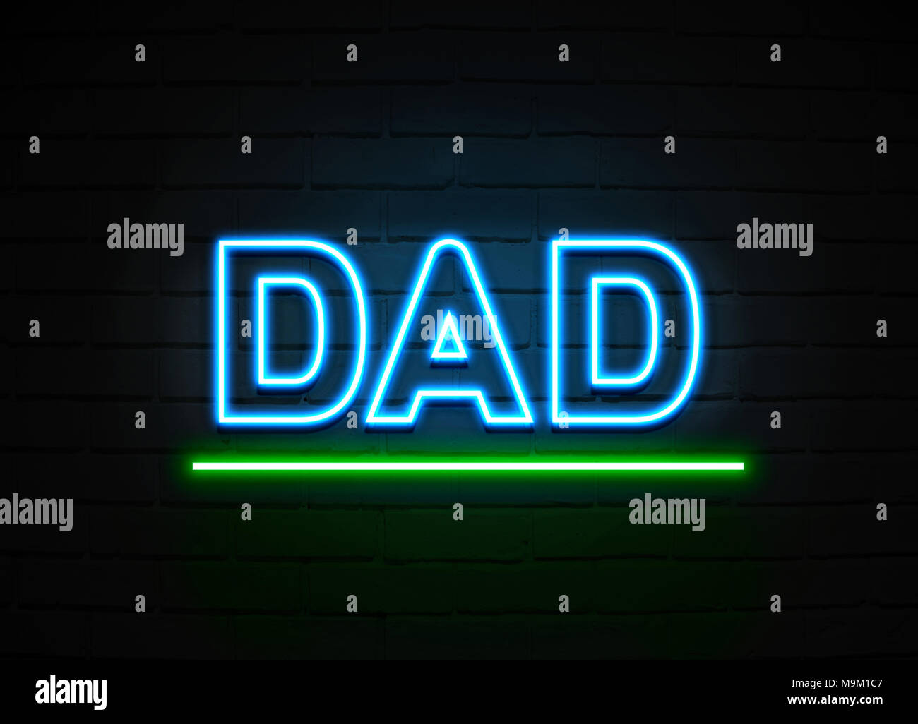 Dad neon sign - Glowing Neon Sign on brickwall wall - 3D rendered