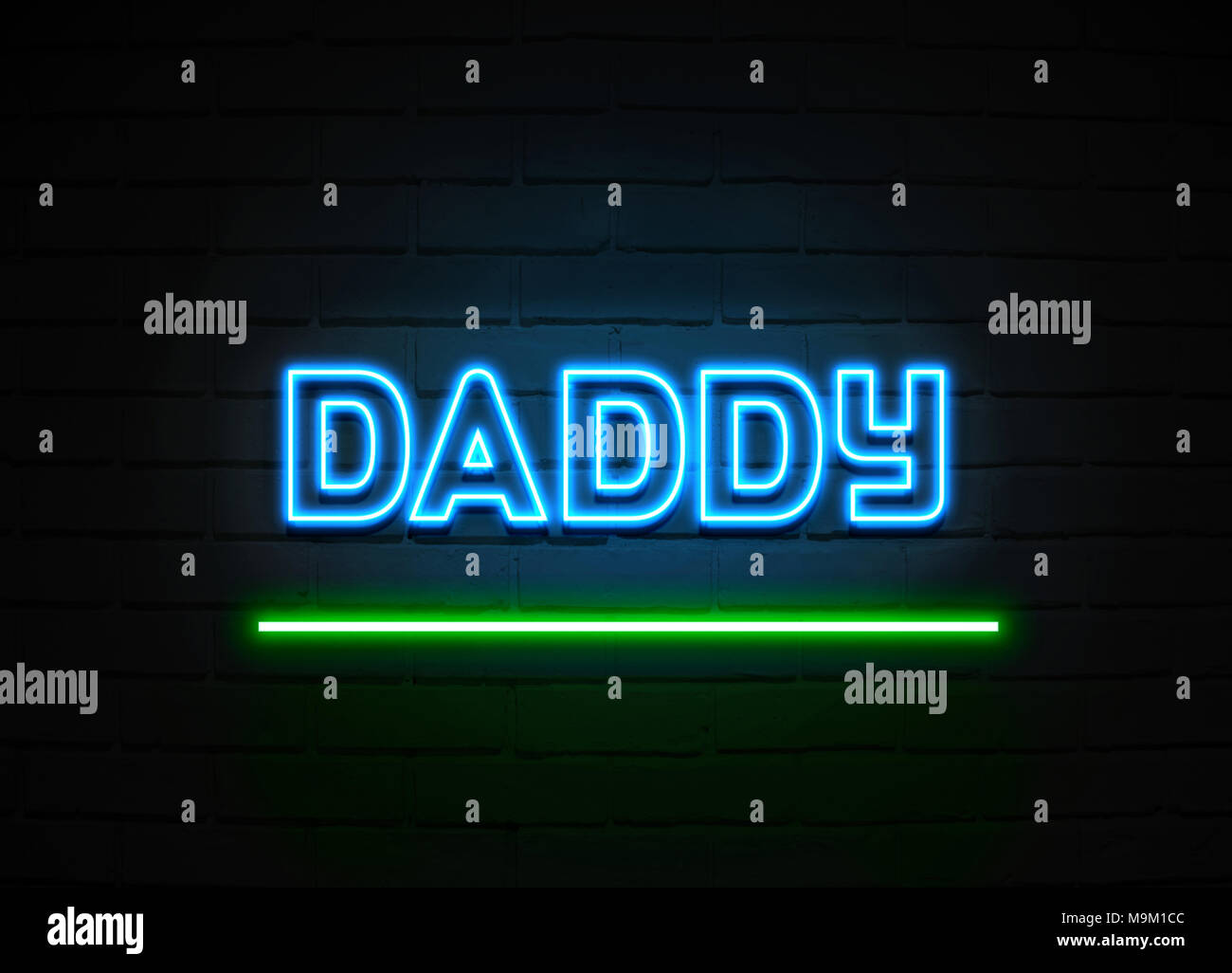 Daddy neon sign - Glowing Neon Sign on brickwall wall - 3D rendered