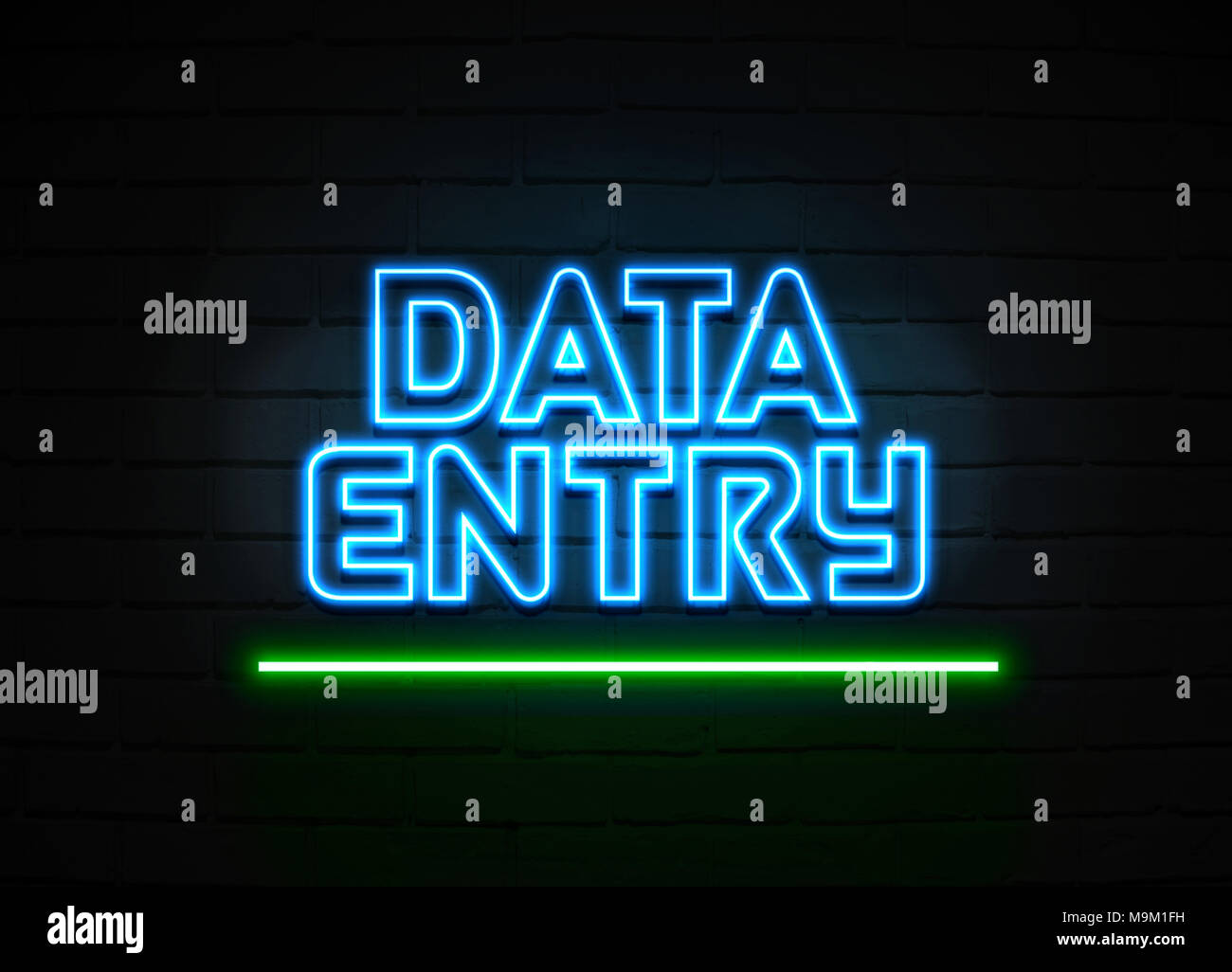 Data Entry neon sign - Glowing Neon Sign on brickwall wall - 3D rendered royalty free stock illustration. Stock Photo