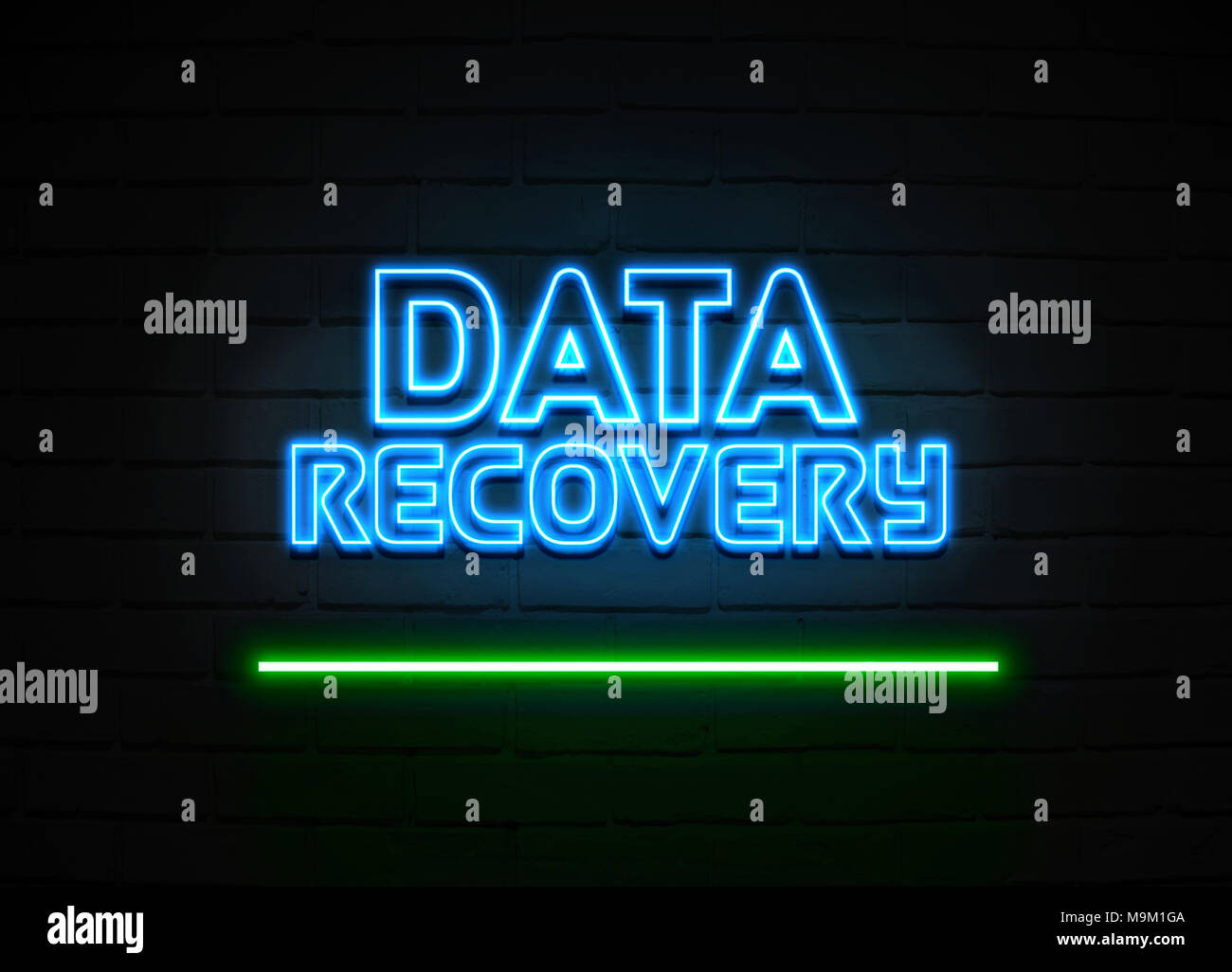 Data Recovery neon sign - Glowing Neon Sign on brickwall wall - 3D rendered royalty free stock illustration. Stock Photo