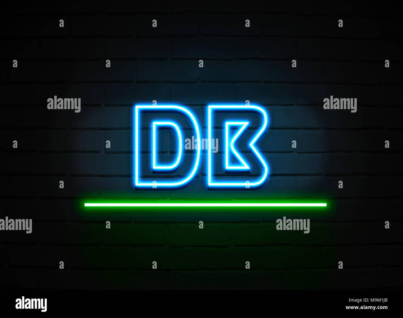 Db neon sign - Glowing Neon Sign on brickwall wall - 3D rendered