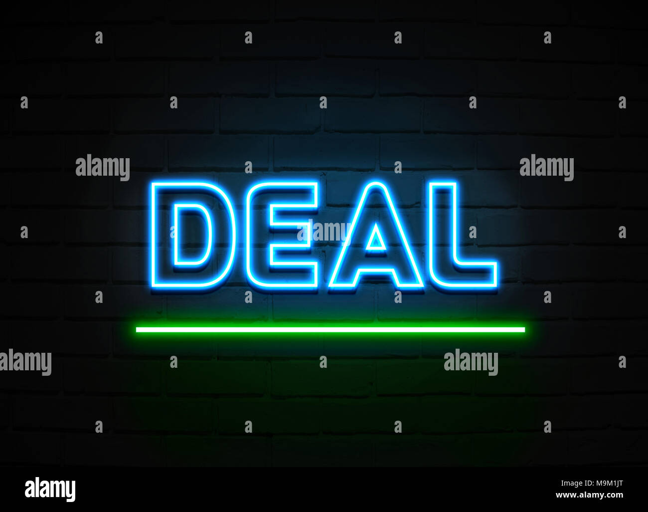 Deal neon sign Glowing Neon Sign on brickwall wall 3D rendered