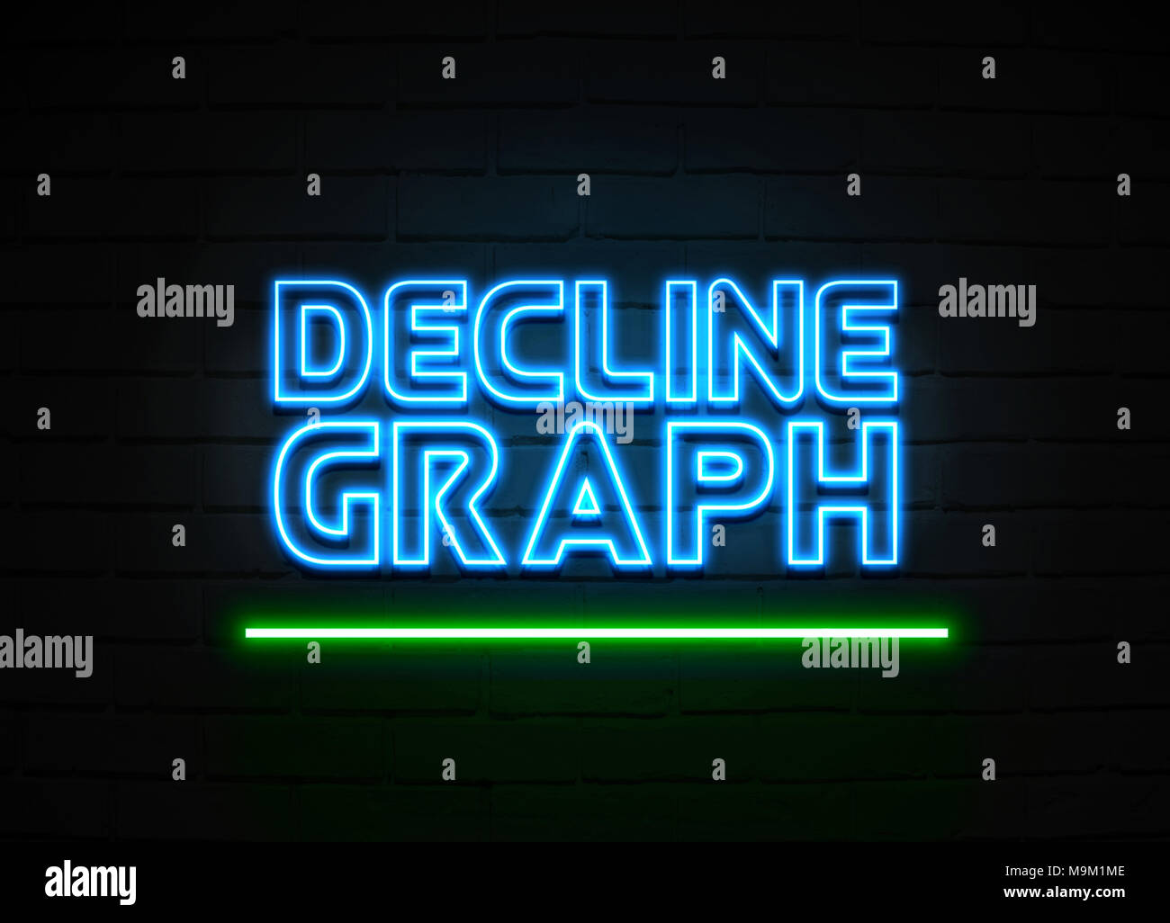 Decline Graph neon sign - Glowing Neon Sign on brickwall wall - 3D rendered royalty free stock illustration. Stock Photo