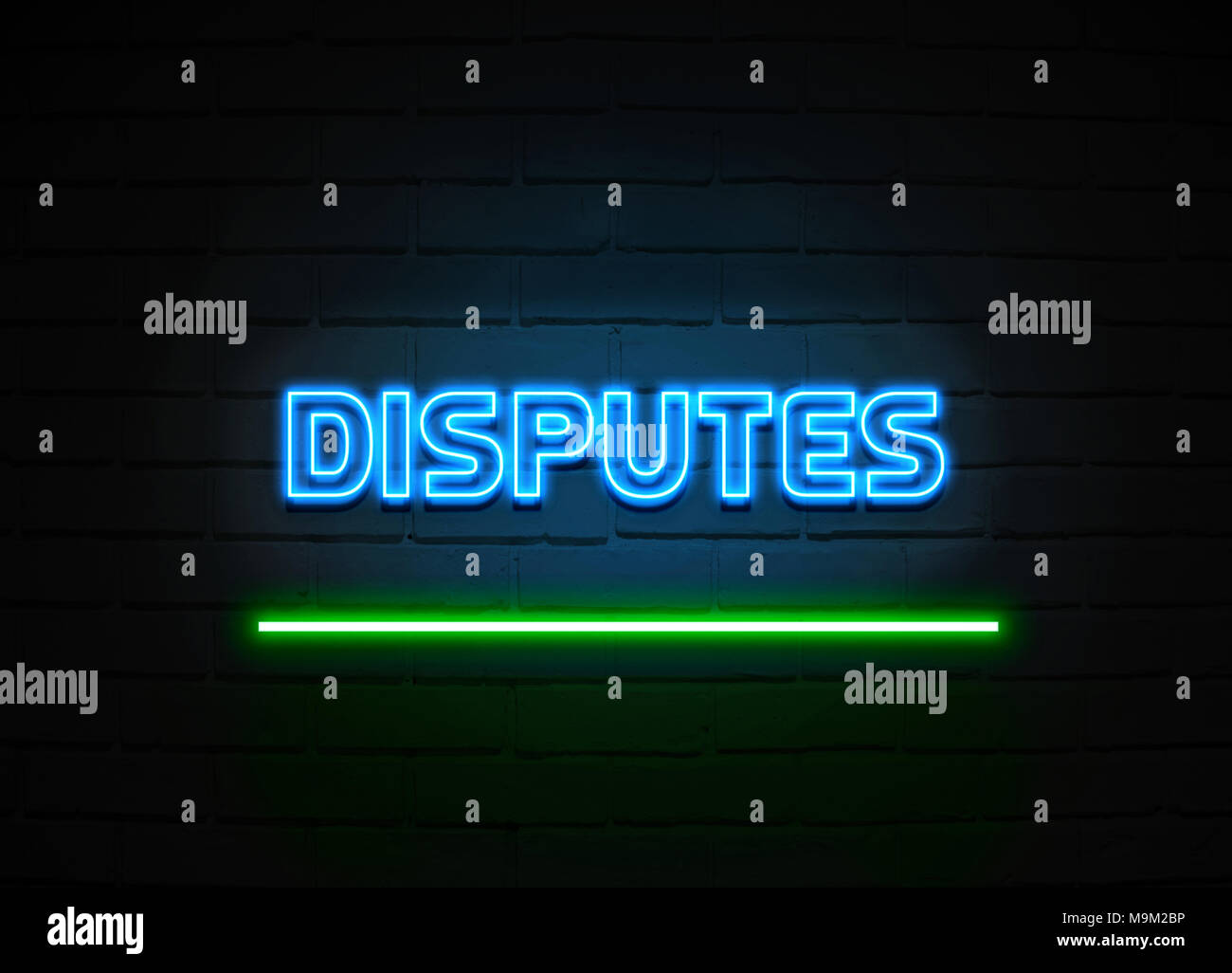 Disputes neon sign - Glowing Neon Sign on brickwall wall - 3D rendered royalty free stock illustration. Stock Photo