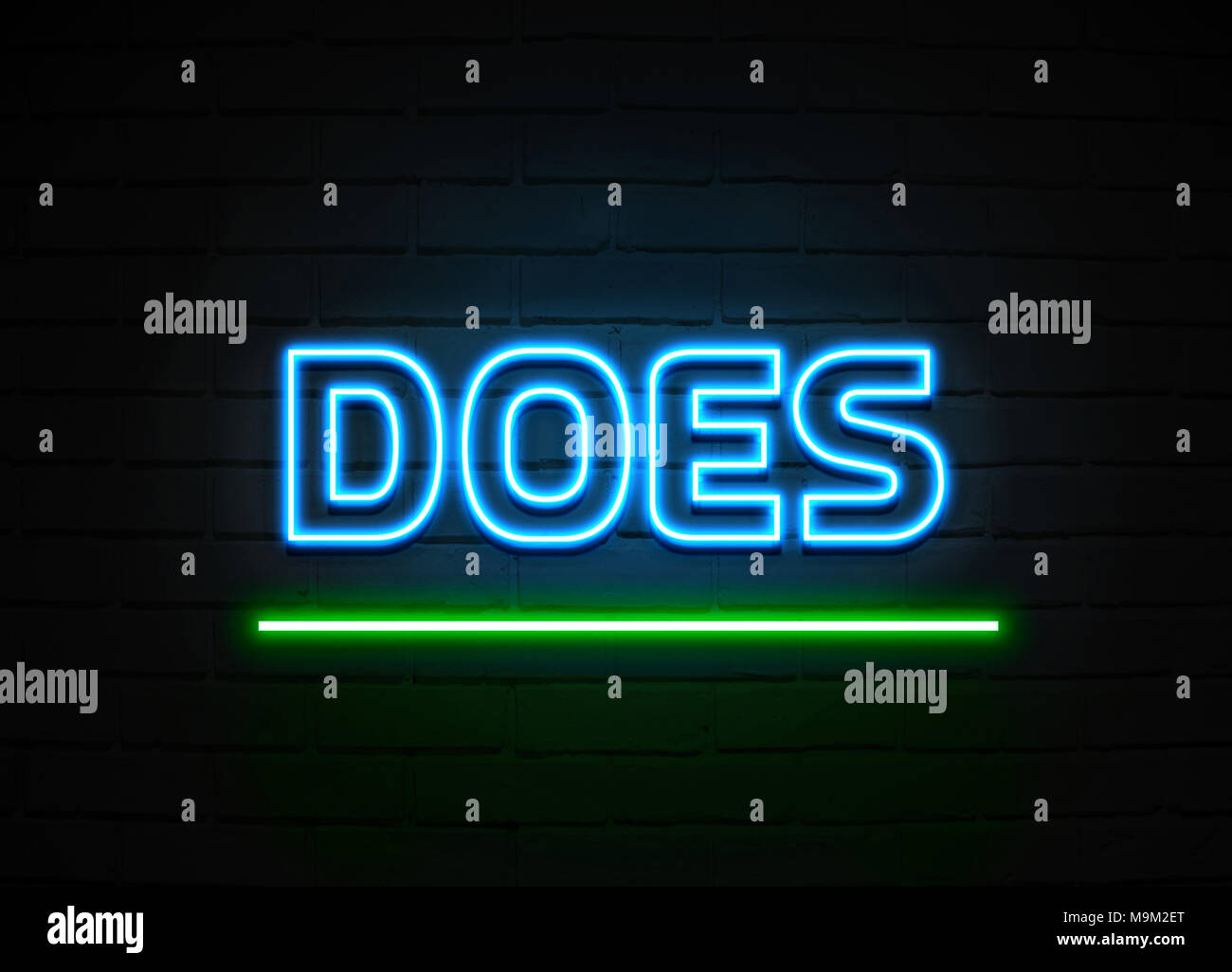 Does neon sign Glowing Neon Sign on brickwall wall 3D rendered