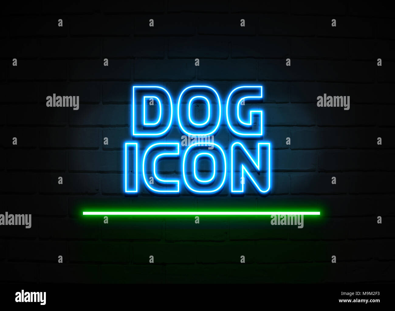 Dog Icon neon sign - Glowing Neon Sign on brickwall wall - 3D rendered royalty free stock illustration. Stock Photo