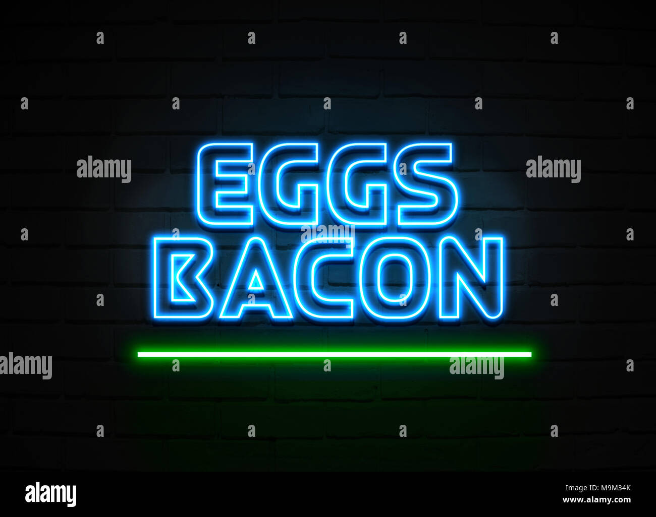 Eggs Bacon neon sign Glowing Neon Sign on brickwall wall 3D