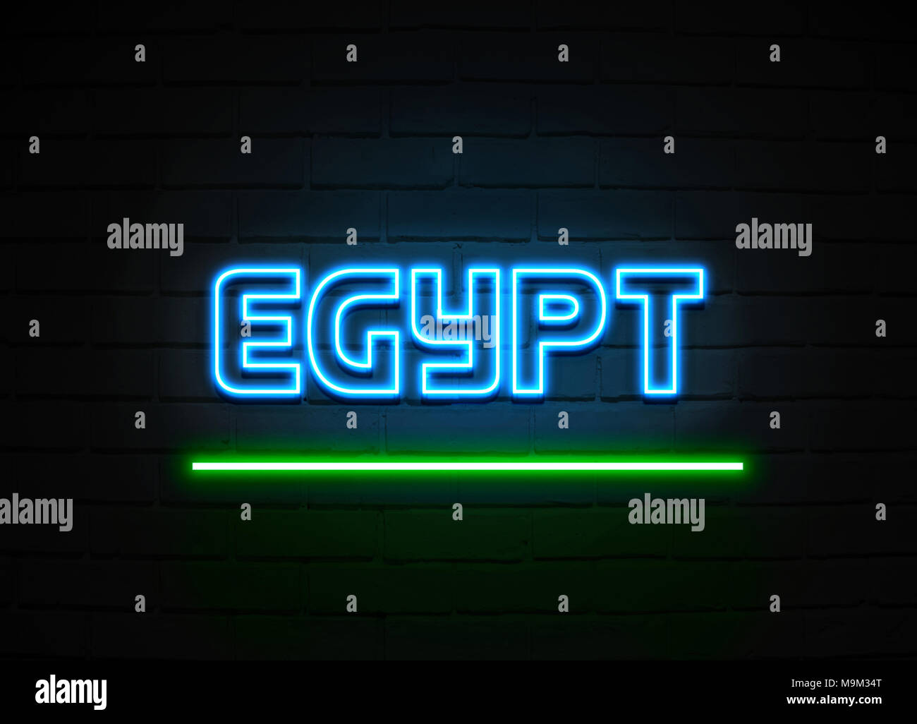 Egypt neon sign Glowing Neon Sign on brickwall wall 3D rendered