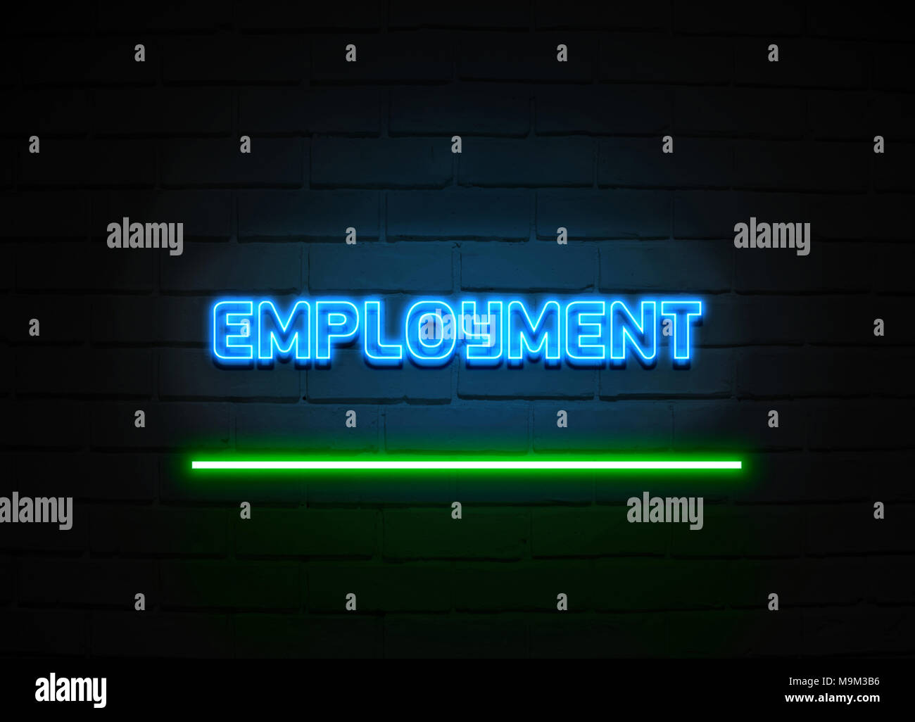 Employment neon sign Glowing Neon Sign on brickwall wall 3D