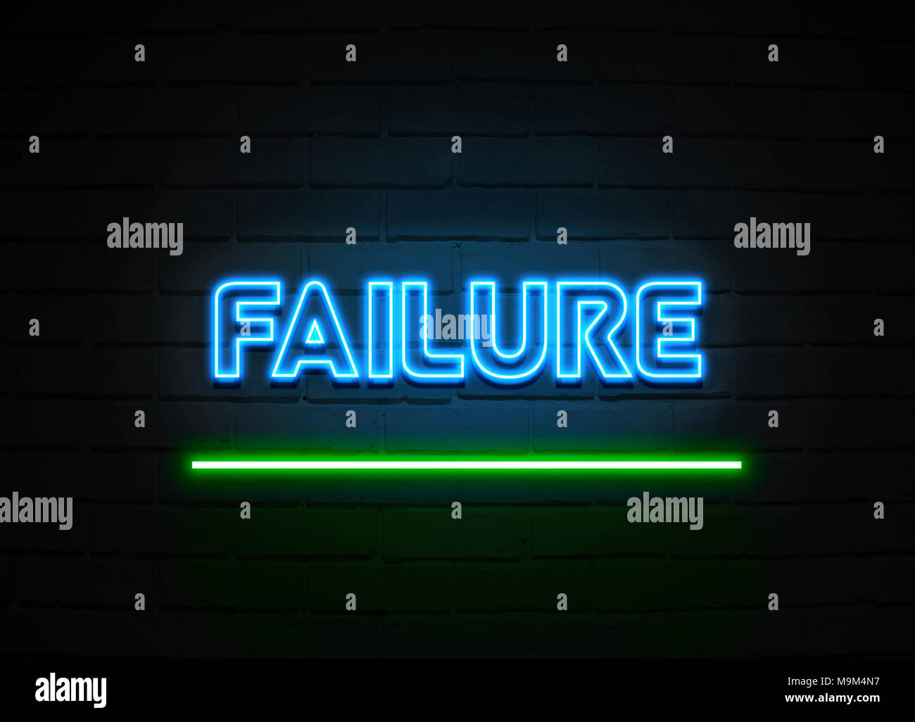 Failure neon sign - Glowing Neon Sign on brickwall wall - 3D rendered ...