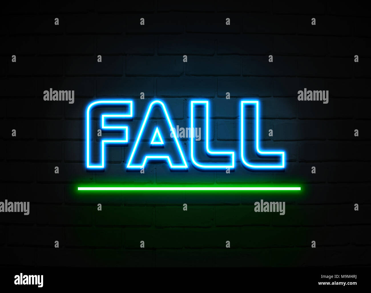 Fall neon sign - Glowing Neon Sign on brickwall wall - 3D rendered