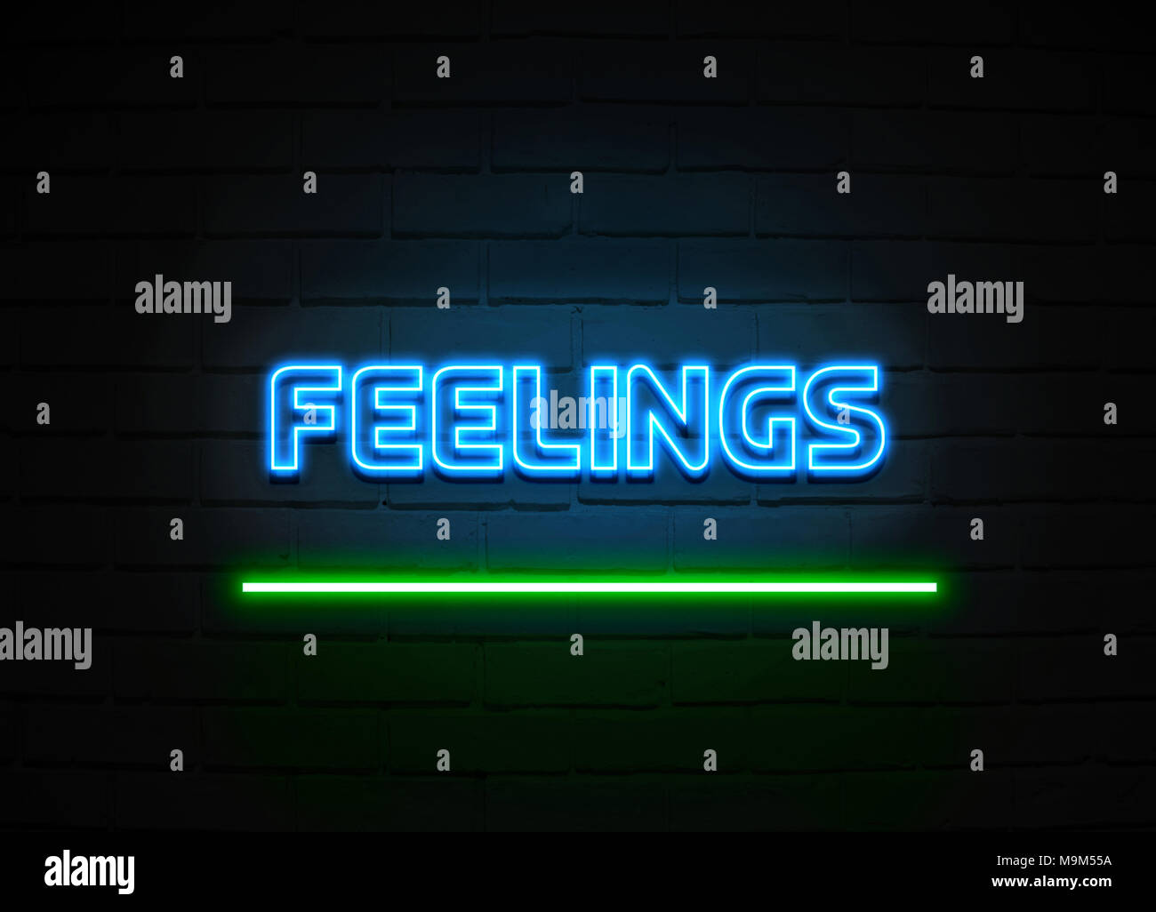 Feelings neon sign - Glowing Neon Sign on brickwall wall - 3D rendered ...