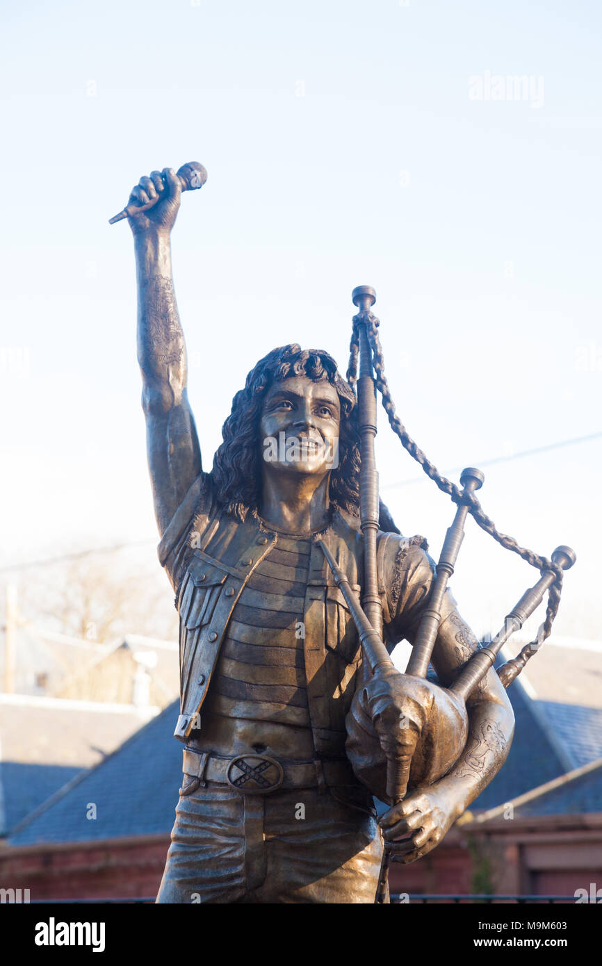 Statue of the singer, Bon Scott, of rock band AC/DC in Kerriemuir Angus Scotland. Stock Photo