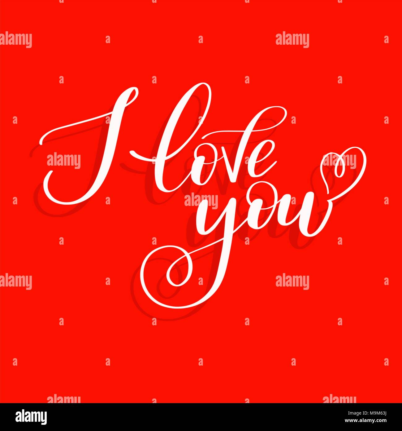 I love you on red background with heart, Calligraphic love lettering Stock Vector