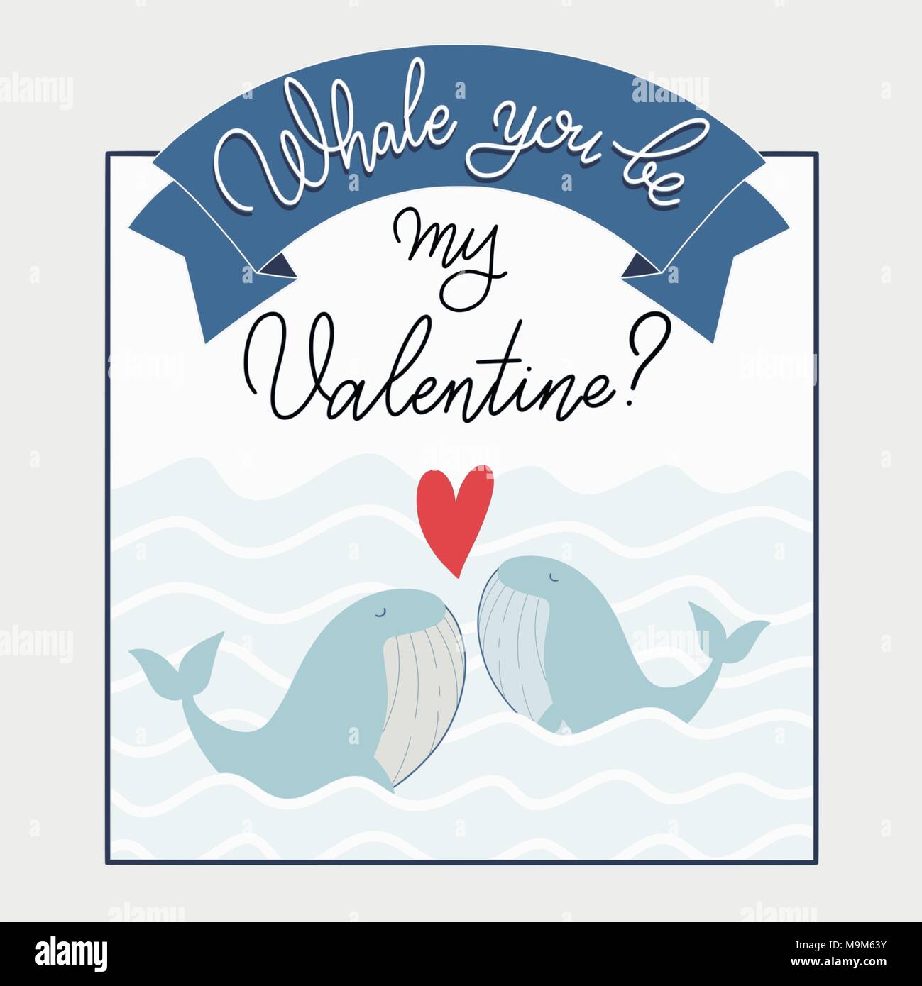Will you be my Valentine text with whale Stock Vector