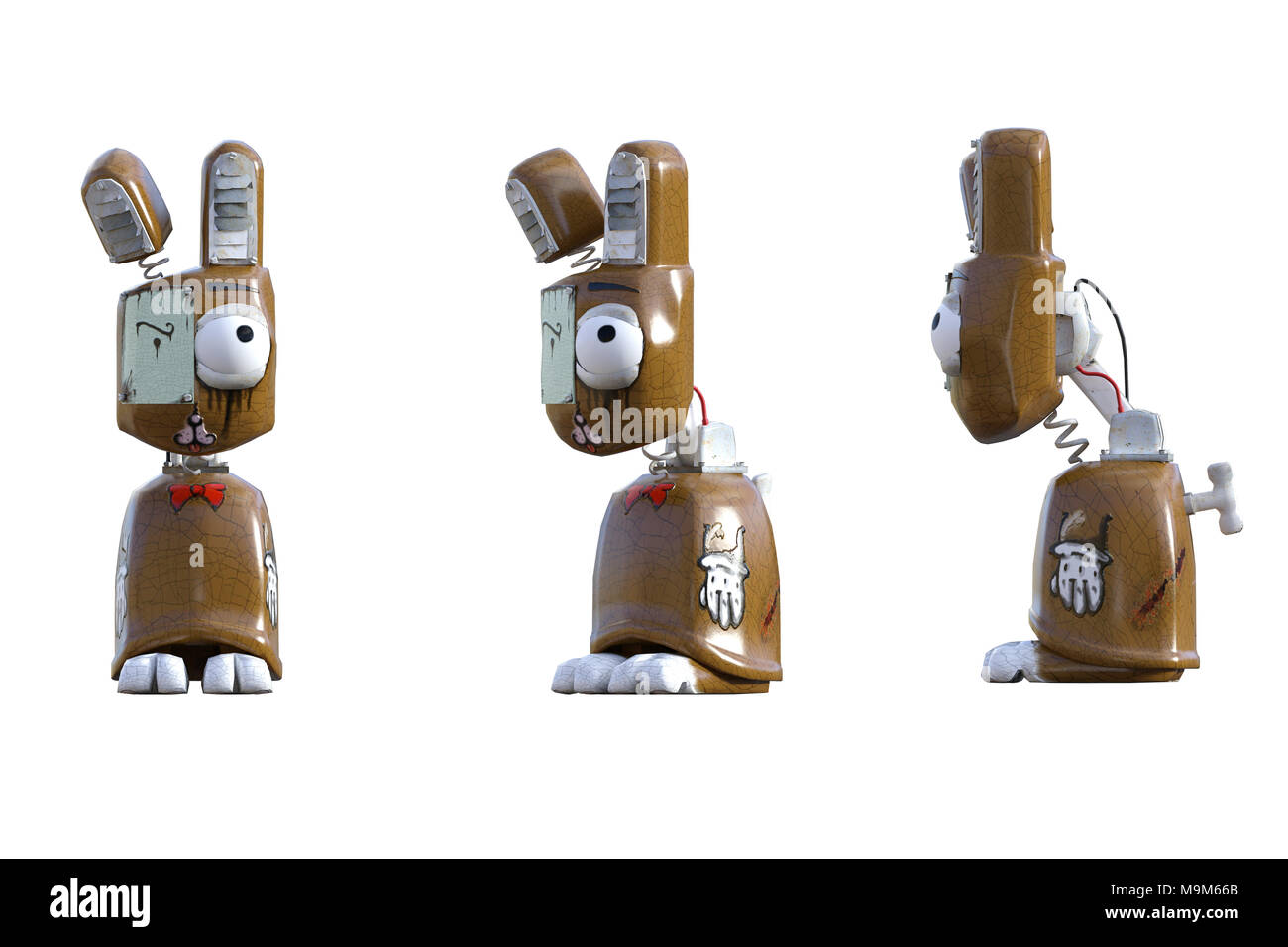 Crazy robot rabbit / bunny isolated on white, 3d render Stock Photo