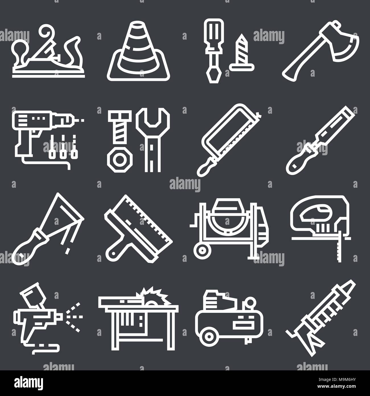 Thin line Construction tools icons set Stroke Editable Stock Vector