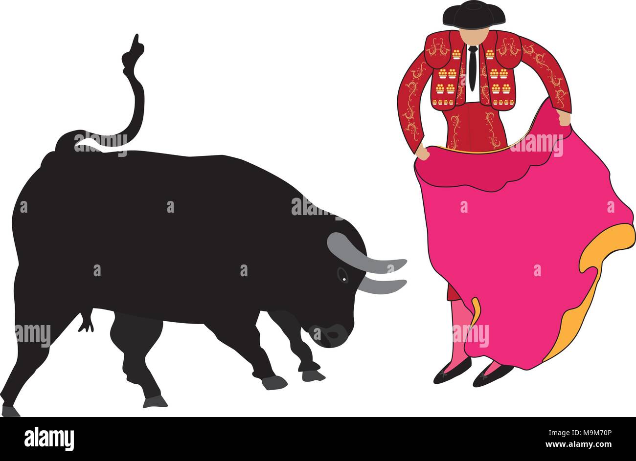 Bullfighter with bull in vector Stock Vector