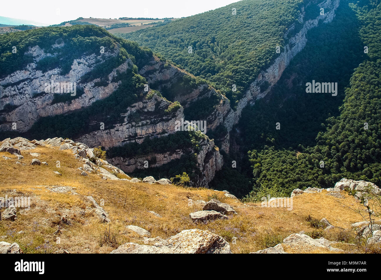 Rocky limestone mountains in Nagorno Karabakh, a disputed territory between Armenia and Azerbaijan but internationally recognized as part of Azerbaija Stock Photo