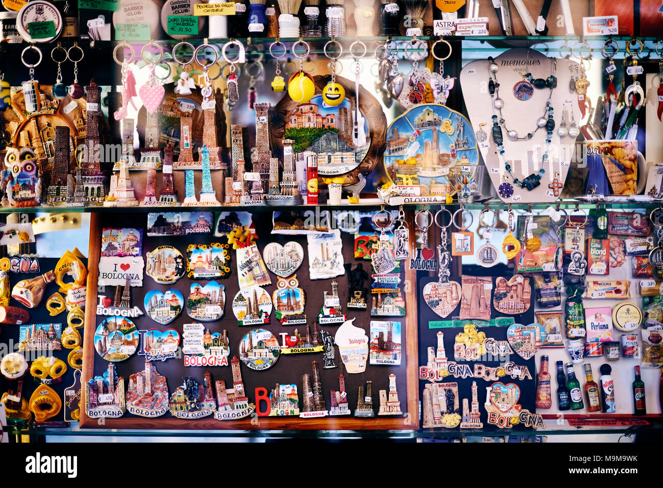 Souvenir store window in Bologna Italy Stock Photo Alamy