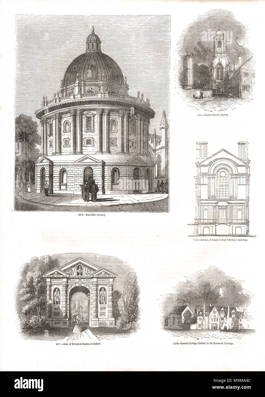 Engraved scenes of the university city of Oxford, England circa 1845 Stock Photo