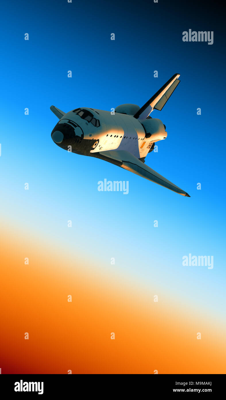 Space Shuttle Landing In Atmosphere. 3D Illustration. Stock Photo