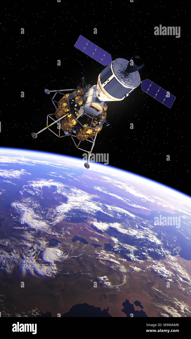 Crew Exploration Vehicle Orbiting Earth. 3D Illustration. Stock Photo