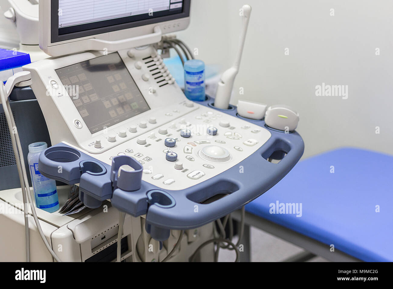 Closeup of ultrasound machine in clinic. Modern hospital with high