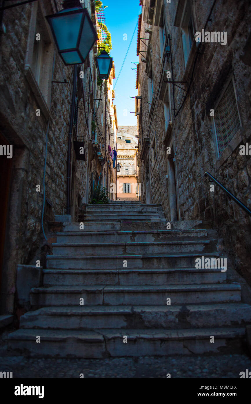 Historic Alley Way Staircase in Old Town Dubrovnik Stock Photo