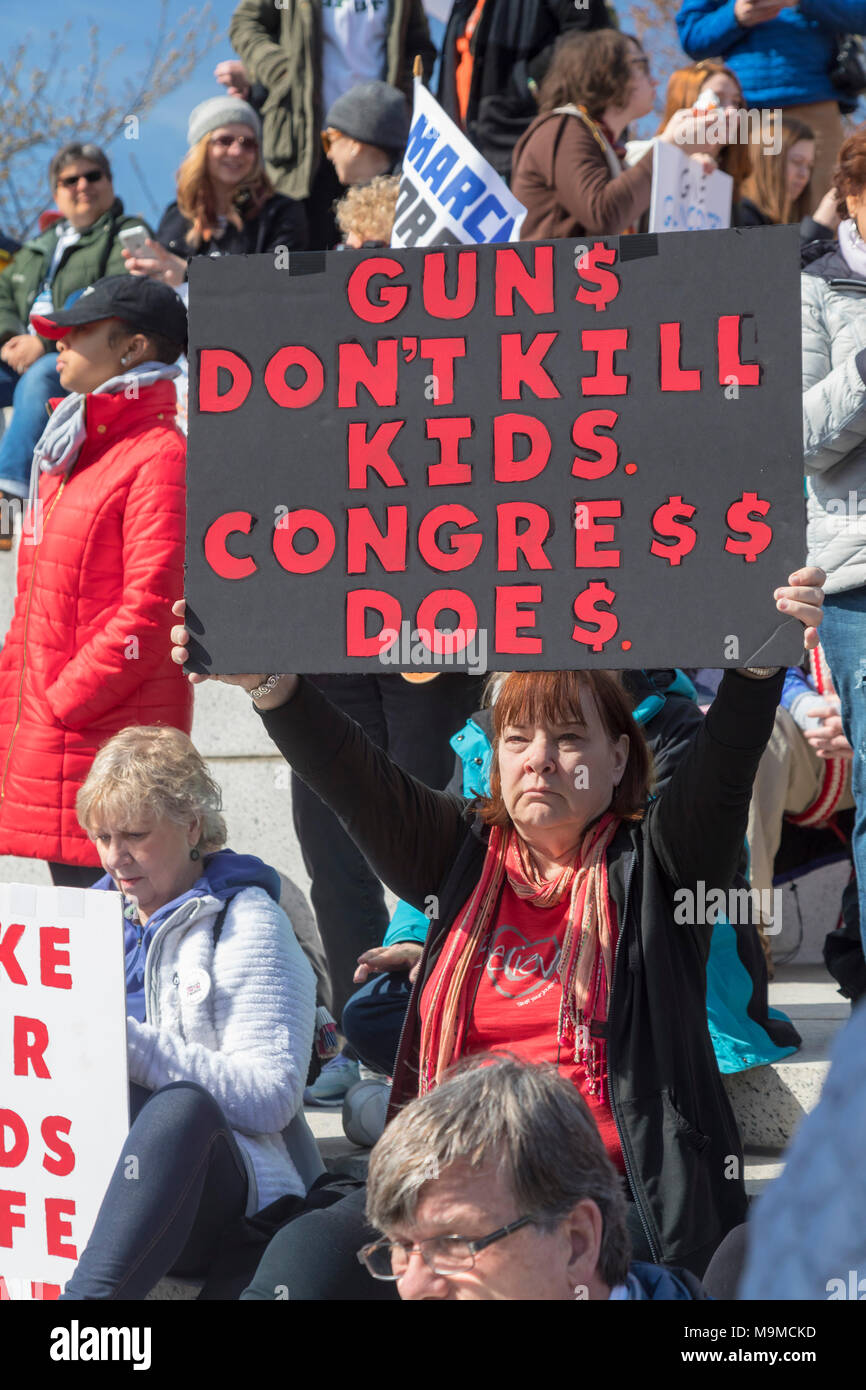 Washington, DC, USA - 24 March 2018 - Hundreds of thousands gathered near the U.S. Capitol in the 'March for Our Lives,' calling for an end to gun vio Stock Photo
