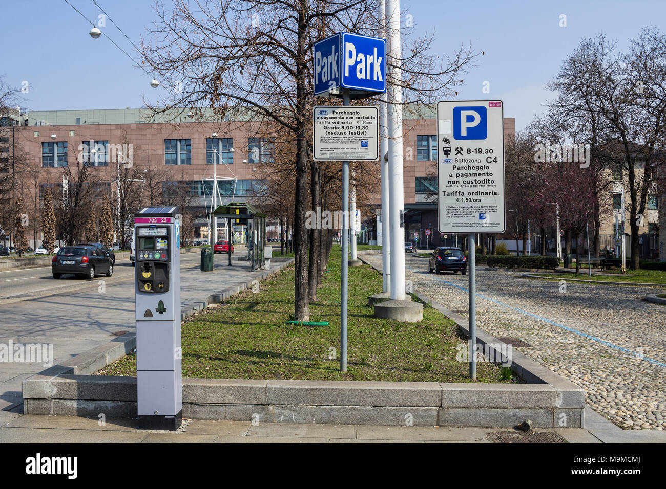 Paid car parking in Turin, Italy Stock Photo