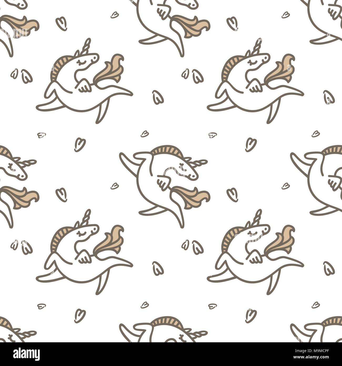 for childrens textile. Seamless pattern. Soft colors. White unicorns Stock Vector