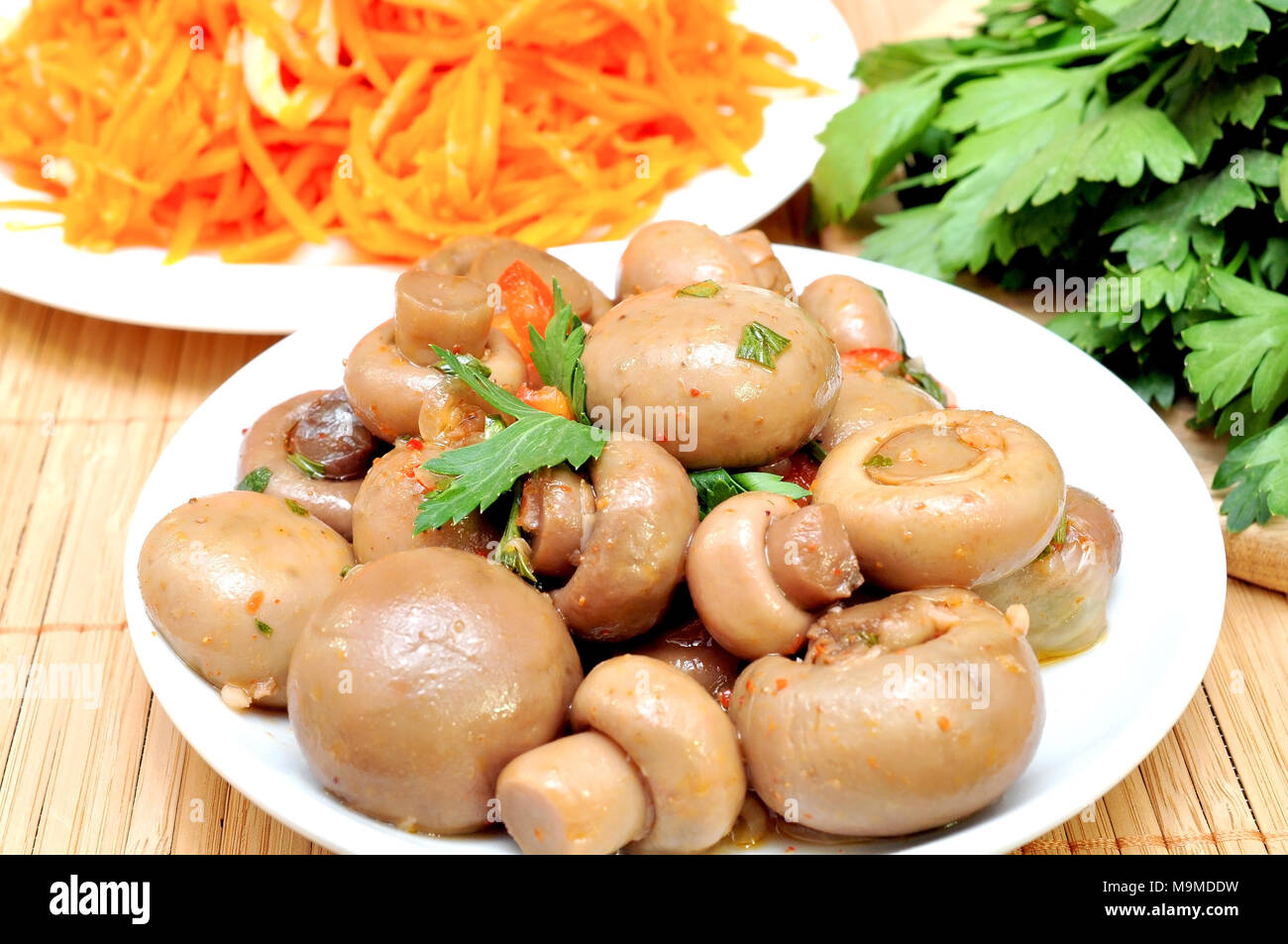 mushrooms in Korean, carrots and bread Stock Photo Alamy