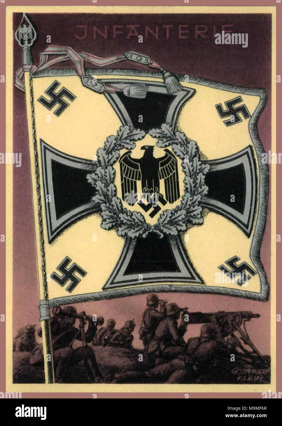 1940’s Nazi Germany German Army Infantry Wehrmacht Ceremonial Standard Flag with Swastikas Stock Photo
