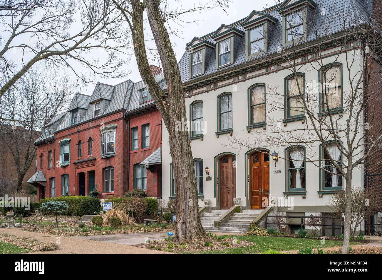Historic houses in the Lafayette Square neighborhood of St. Louis Stock