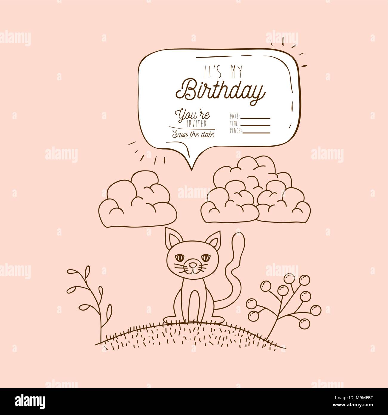 my birthday card hand draw animal vector illustration design Stock