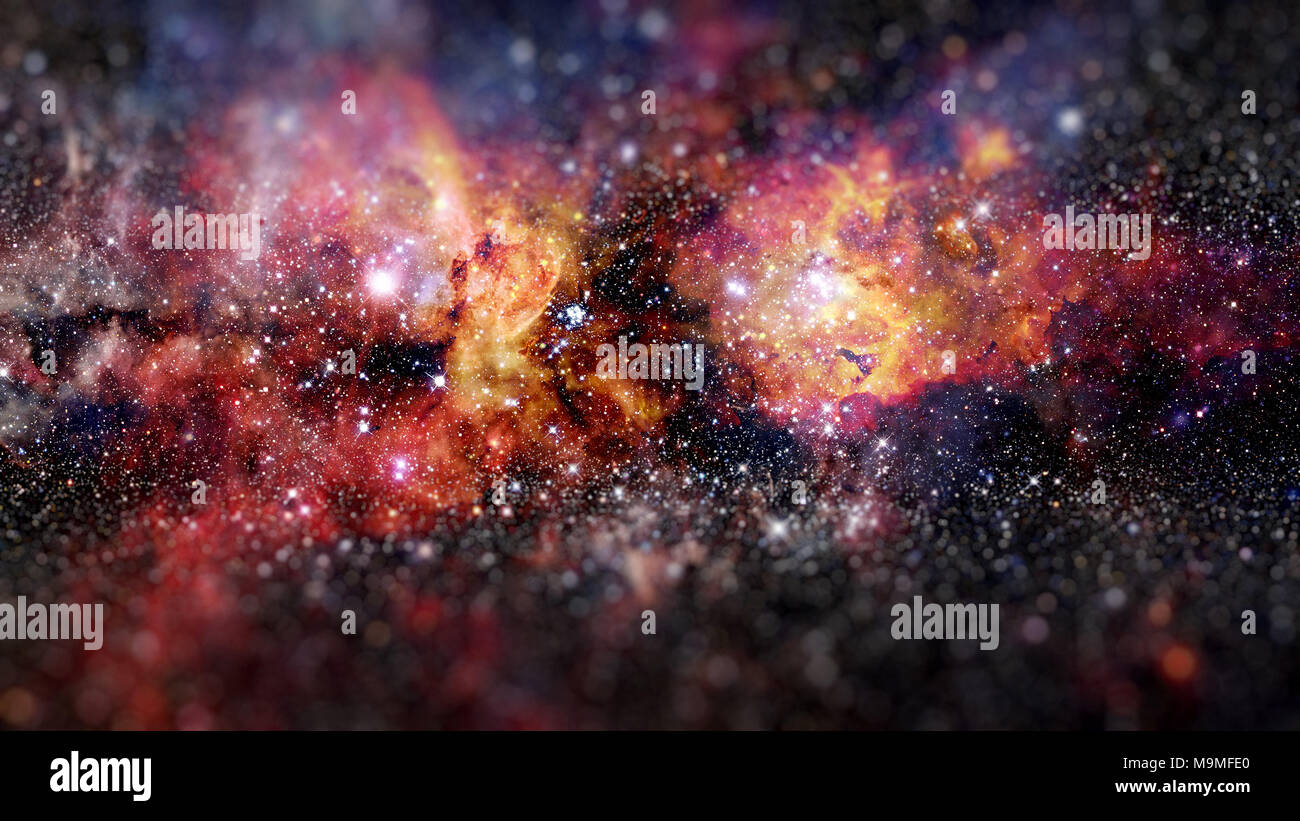 Giant glowing nebula. Space background with red nebula and stars ...