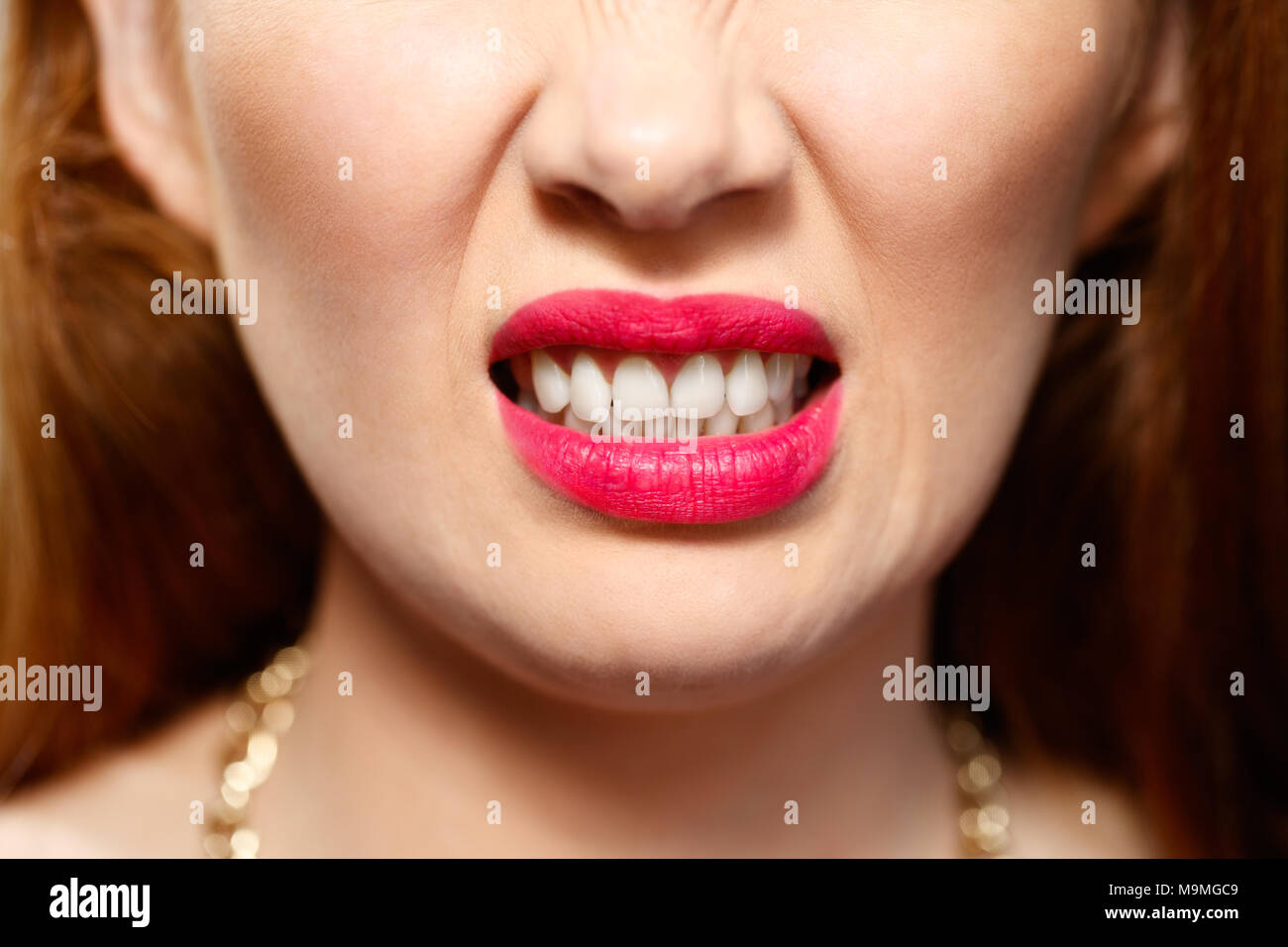 Facial Expressions Of Young Redhead Woman Closeup Stock Photo