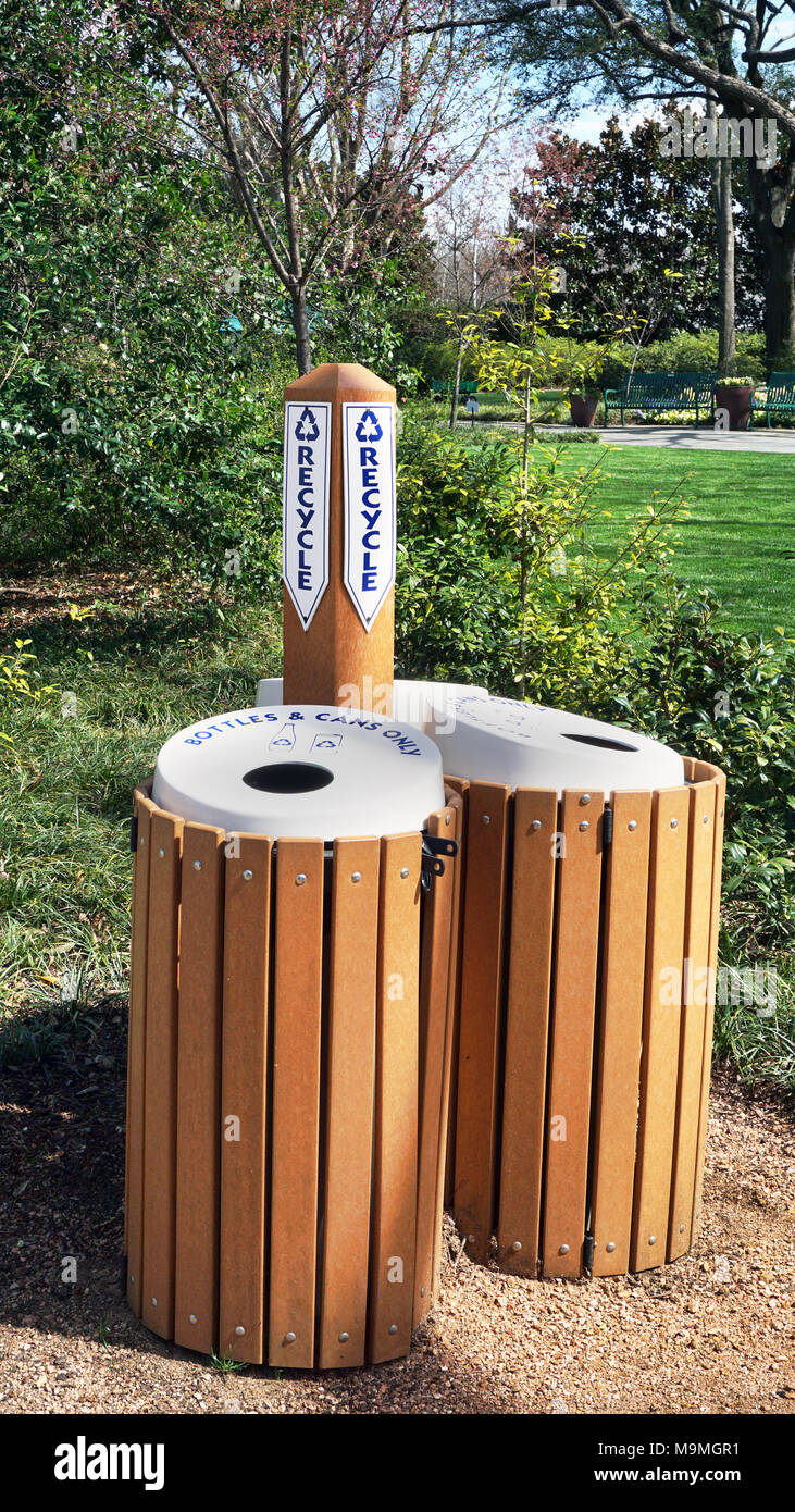 Two modern looking recycle bins outside Stock Photo Alamy