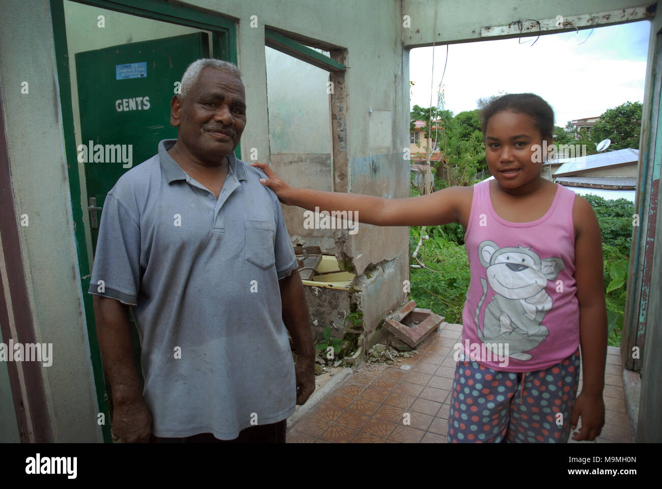 Fijian grandfather and daughter, Suva, Fiji. Stock Photo