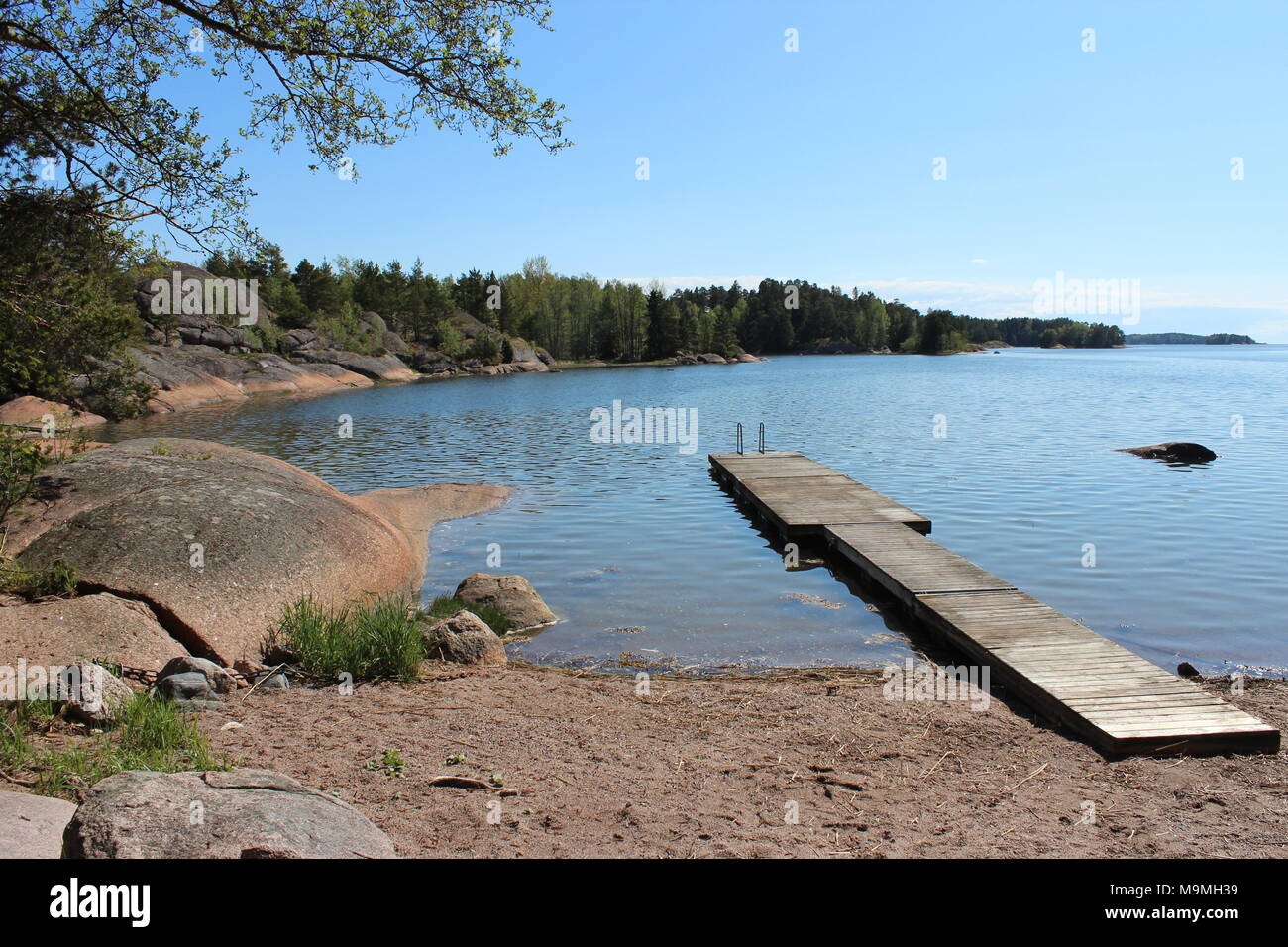 Pier on a Bay in Finland Stock Photo